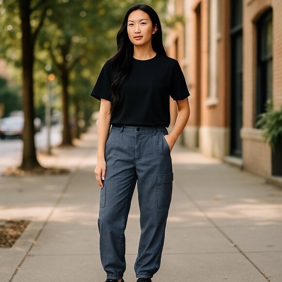 $44 NWT Linen Utility Joggers Womens Size 4 Gray Mid Rise Relaxed Fit Tapered St - Picture 1 of 11